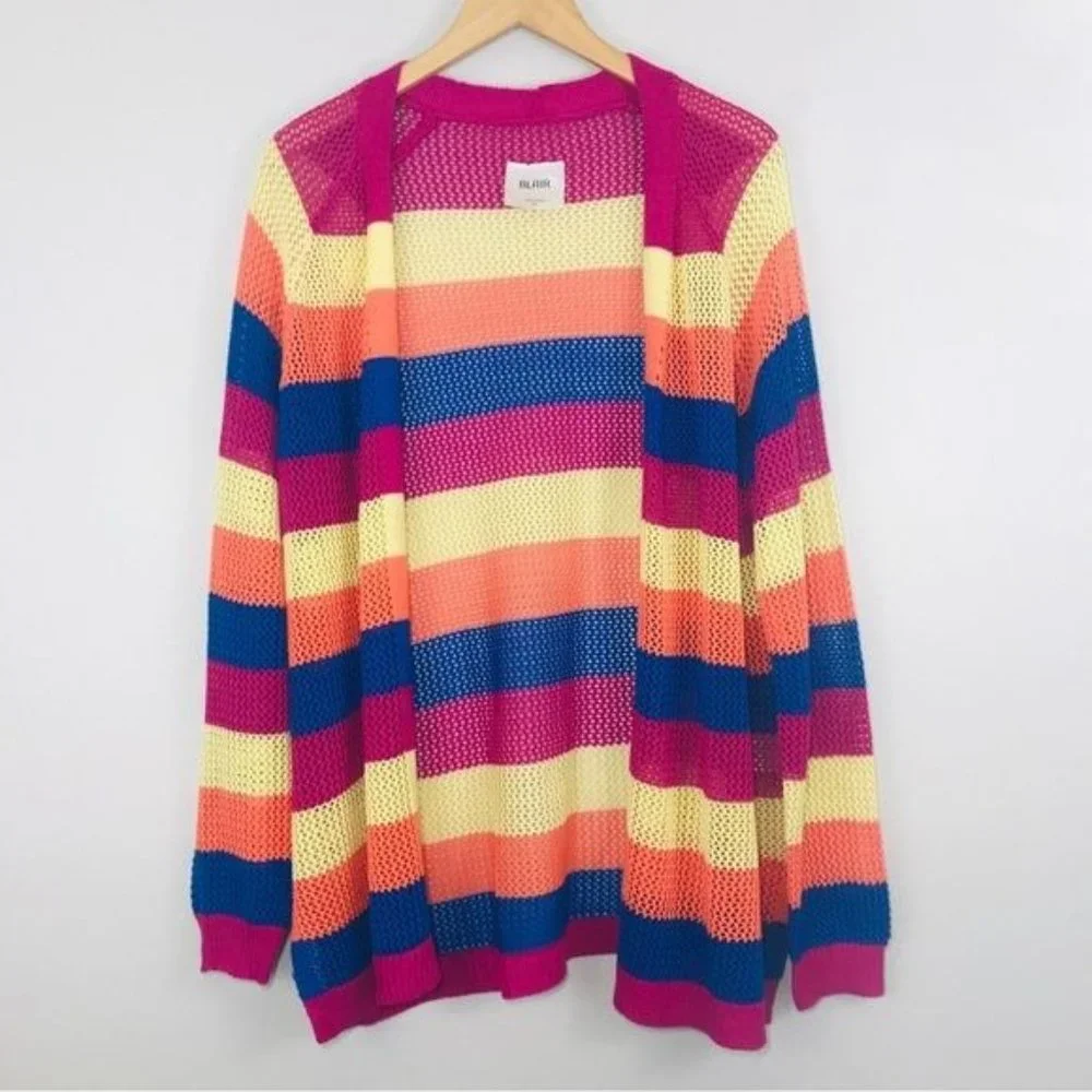 Blair Multicolor Open Knit Cardigan XL Striped Colorblock - Picture 1 of 9